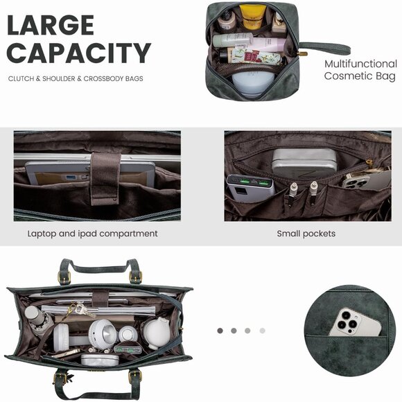 Laptop Bag for Women Vintage Leather Laptop Tote 15.6 inch Large Capacity Comput - Picture 2 of 6